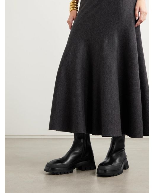 Khaite Black Fallon Leather Ankle Boots