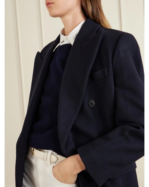 Theory Blue Double-Breasted Wool-Blend Coat