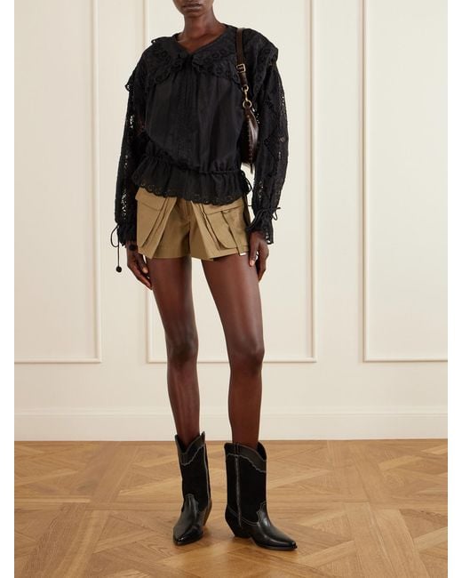 Isabel Marant Black Nowana Broderie Anglaise Cotton And Silk-Blend Blouse
