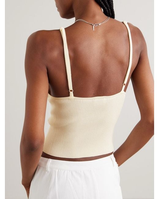 Deiji Studios Natural Cross Panel Cropped Ribbed Linen Top