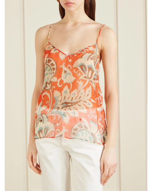Etro Orange Printed Silk Top