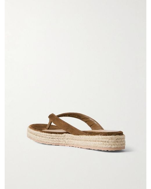 Gianvito Rossi Brown Embellished Suede Platform Espadrille Flip Flops