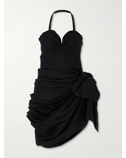 Chloé Black Halterneck Draped Cotton-Poplin Midi Dress
