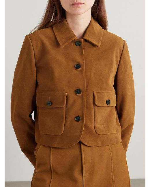 Self-Portrait Brown Cropped Suede Jacket