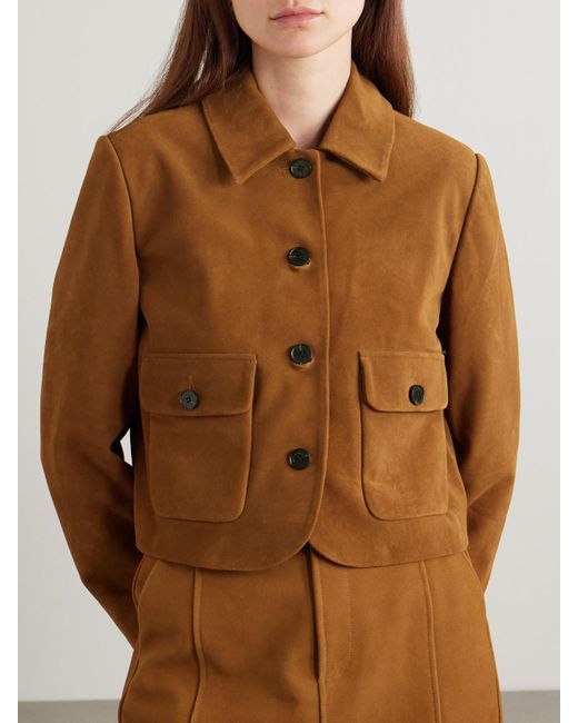 Self-Portrait Brown Cropped Suede Jacket