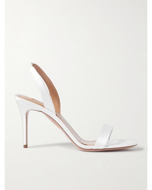 Aquazzura White So Nude 85 Satin Slingback Sandals