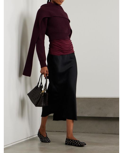 Erdem Purple Draped Cropped Ribbed Wool And Cashmere-Blend Sweater