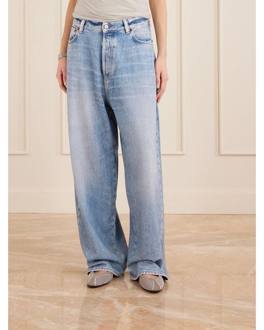 Acne Blue 2023 Crystal-Embellished Low-Rise Wide-Leg Jeans