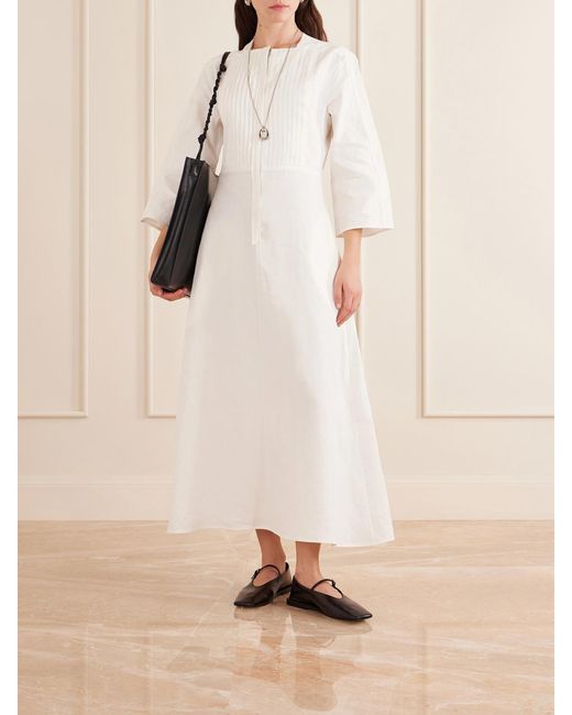 Jil Sander White Pleated Linen Maxi Dress