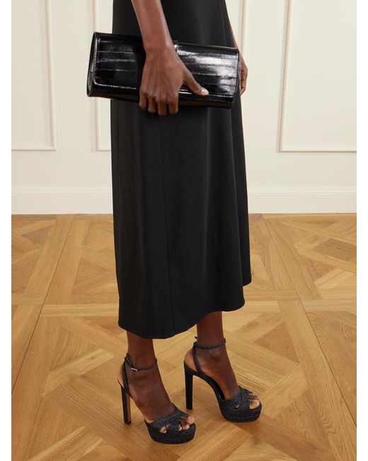 Aquazzura Black Divine Plateau 130 Metallic Woven Platform Sandals
