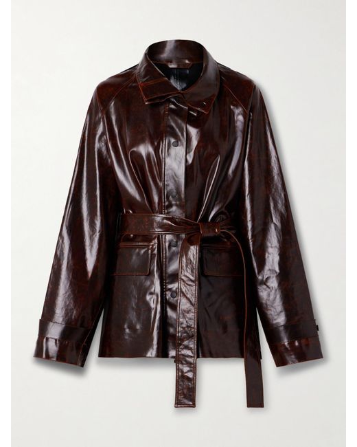 Proenza Schouler Brown Finch Belted Coated Cotton-Blend Jacket