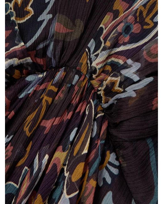 Etro Black Pleated Gathered Floral-Print Silk-Crepon Maxi Dress