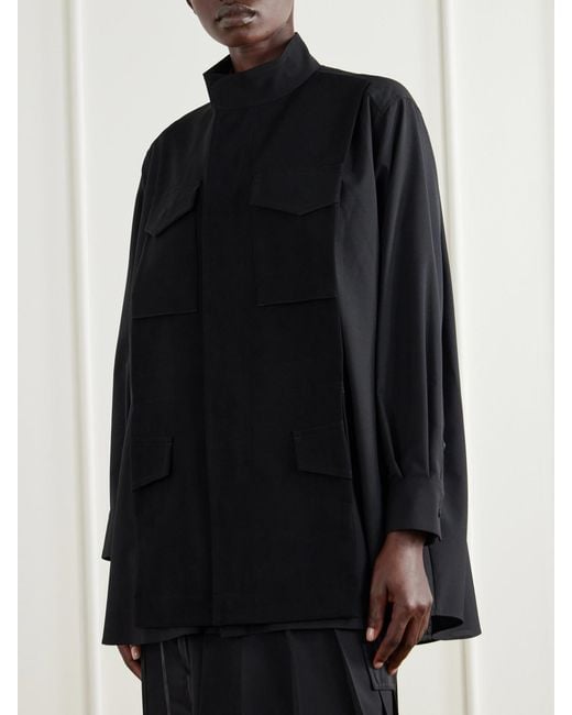 Sacai Black Crepe-Trimmed Woven Shirt