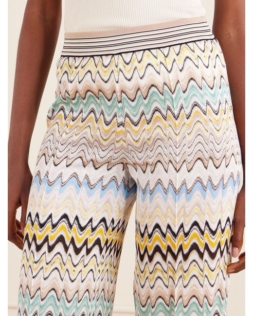 Missoni White Striped Crochet-Knit Wide-Leg Pants