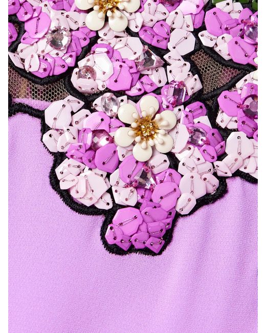 Oscar de la Renta Purple Robe Aus Crêpe Mit Applikationen Und Verzierungen