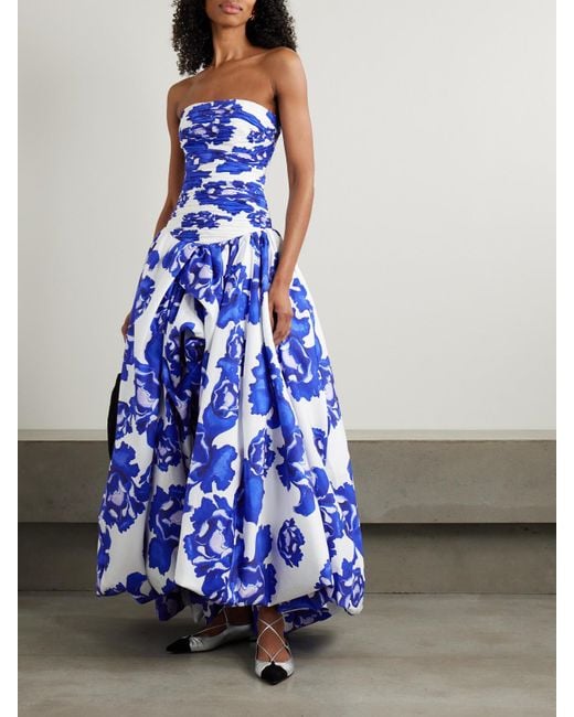 Aje. Behold Strapless Ruched Floral-Print Cotton-Poplin Gown in Blue | Lyst Aje. Behold Strapless Ruched Floral-Print Cotton-Poplin Gown in Blue | Lyst