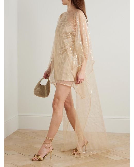 Taller Marmo Natural Denver Disco Layered Sequined Asymmetric Tulle And Crepe-Cady Kaftan