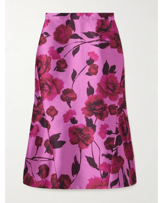 Erdem Purple Floral-Print Paneled Cotton-Blend Faille Midi Skirt