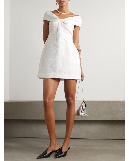 ShuShu/Tong White Cold-Shoulder Bow-Embellished Jacquard Mini Dress