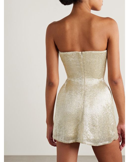 Wiederhoeft Natural Ivy Draped Strapless Beaded Tulle Mini Dress