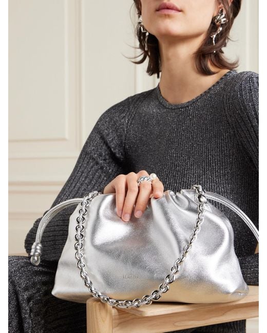 Loewe Gray Flamenco Metallic Leather Clutch