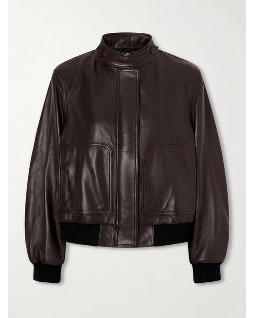 Nour Hammour Black Rios Ribbed Leather Bomber Jacket