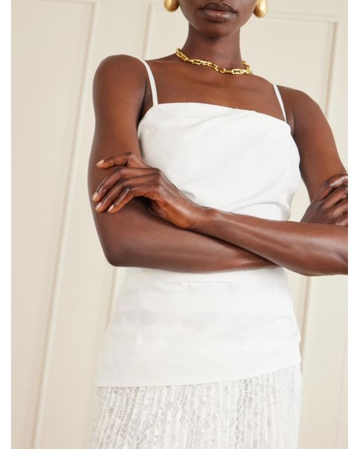 Jonathan Simkhai White Annalise Pleated Lace And Cotton-Poplin Midi Dress