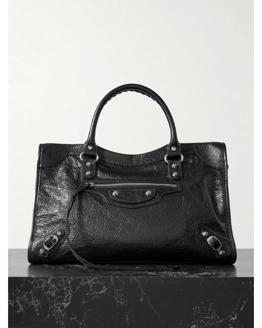 Balenciaga Black Le City Medium Embellished Textured-Leather Tote Bag