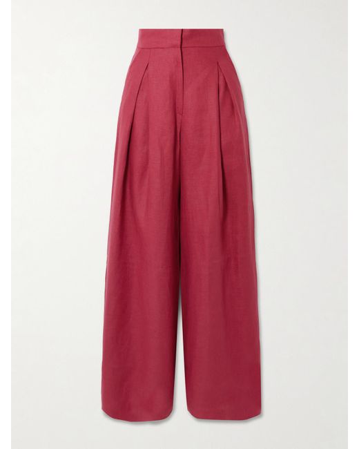 ANDRES OTALORA Red Desperte Pleated Linen Wide-Leg Pants