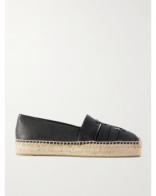 Tory Burch Black Ines Cutout Leather Platform Espadrilles