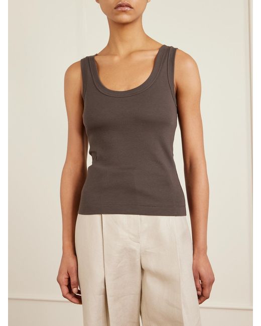 Brunello Cucinelli Brown Ribbed Cotton-Blend Jersey Tank