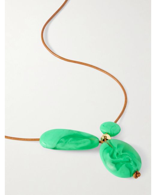Dinosaur Designs Green Rock Cluster Leather, Resin And-Tone Necklace