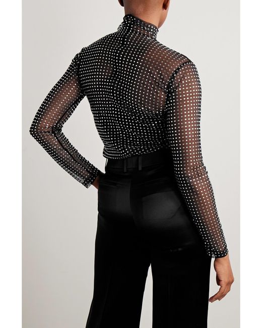 A.L.C. Black James Crystal-Embellished Mesh Turtleneck Top