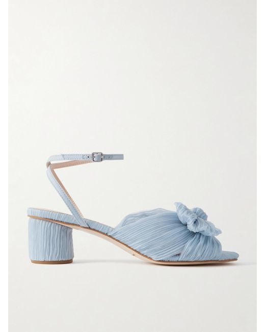 Loeffler Randall Blue Dahlia Bow-Embellished Plissé-Organza Sandals