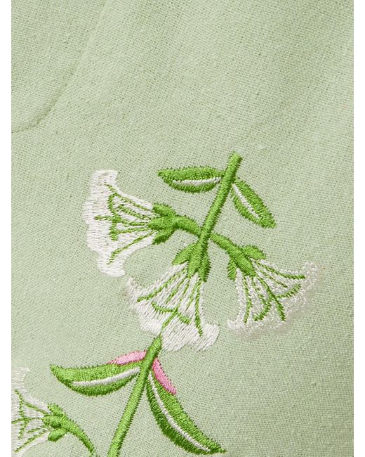 Alix Of Bohemia Green Charlie Embroidered Slubbed Silk Flared Pants