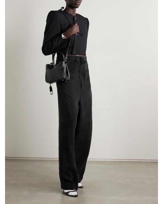 Balenciaga Black Hose Mit Weitem Bein Aus Glänzendem Jacquard Mit Streifen