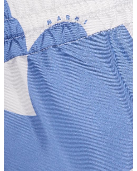 Marni Blue Floral-Print Silk-Satin Twill Straight-Leg Pants
