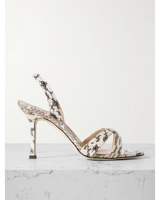 Manolo Blahnik Natural Callasli 90 Elaphe Slingback Sandals