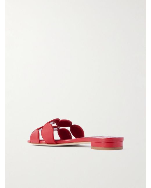 Manolo Blahnik Red Haribalmu 10 Cutout Leather Slides