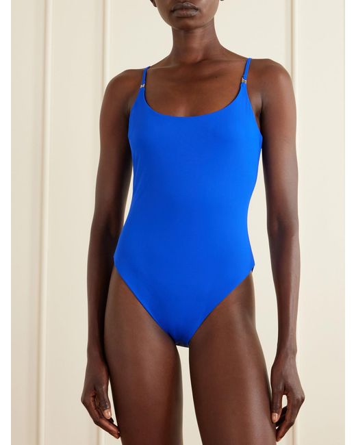 Tory Burch Blue Logo-Embellished Swimsuit