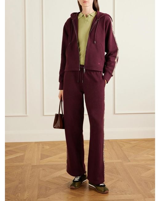 Burberry Purple Harper Checked Cotton-Jersey Zip-Up Hoodie