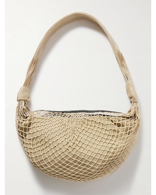 Lemaire Metallic Croissant Leather-Trimmed Fishnet Shoulder Bag