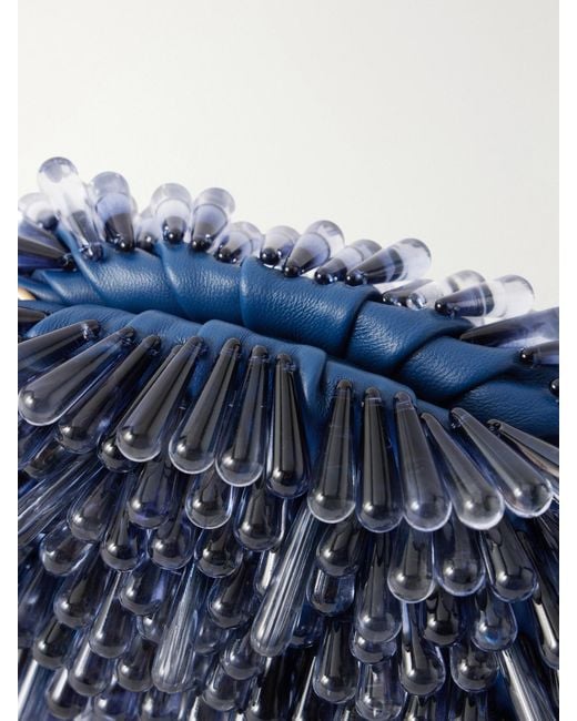 Cult Gaia Blue Jaala Nano Beaded Leather Clutch