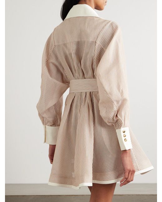 Zimmermann Natural Gestreiftes Minikleid Aus Einer Baumwoll-Seidenmischung Mit Gürtel