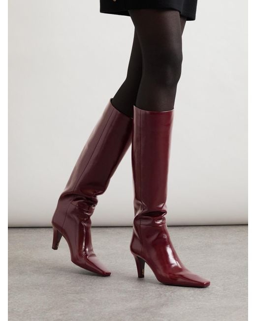 Saint Laurent Red Jill Glossed-Leather Knee Boots