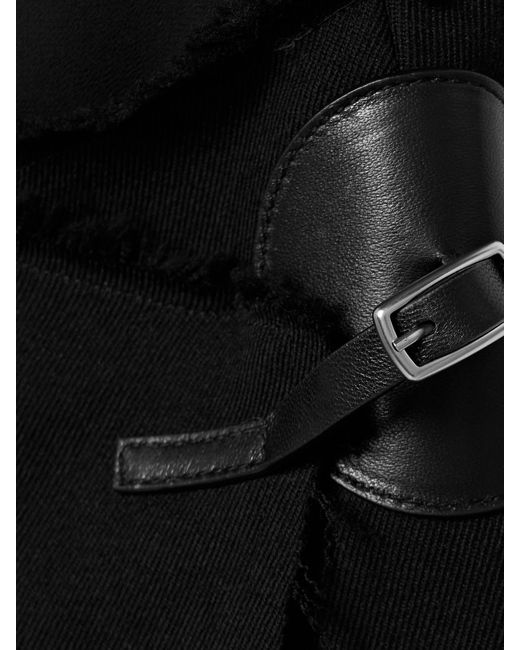 Proenza Schouler Black Dani Paneled Faux Leather-Trimmed Chiffon And Frayed Jersey Maxi Wrap Dress