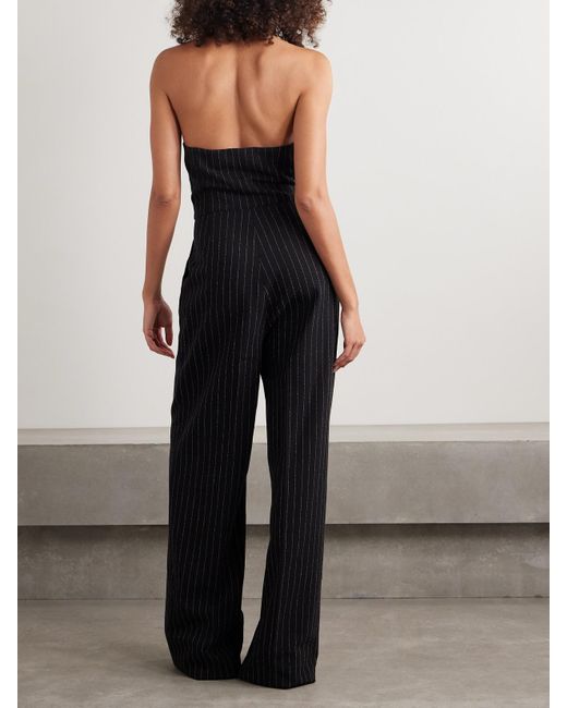 Sergio Hudson Black Double-Breasted Pinstriped Twill Jumpsuit