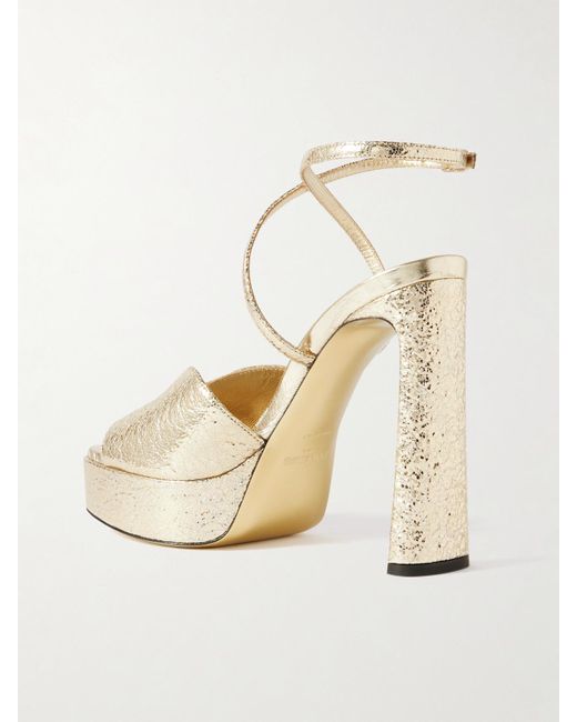 Jimmy Choo Natural Karli 125 Metallic Textured-Leather Platform Sandals