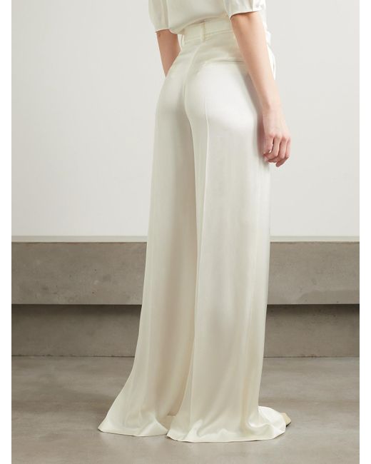 Gabriela Hearst White Mabon Belted Silk-Satin Wide-Leg Pants