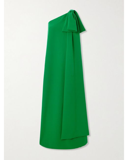 BERNADETTE Green Samuel One-Shoulder Bow-Embellished Crepe Gown